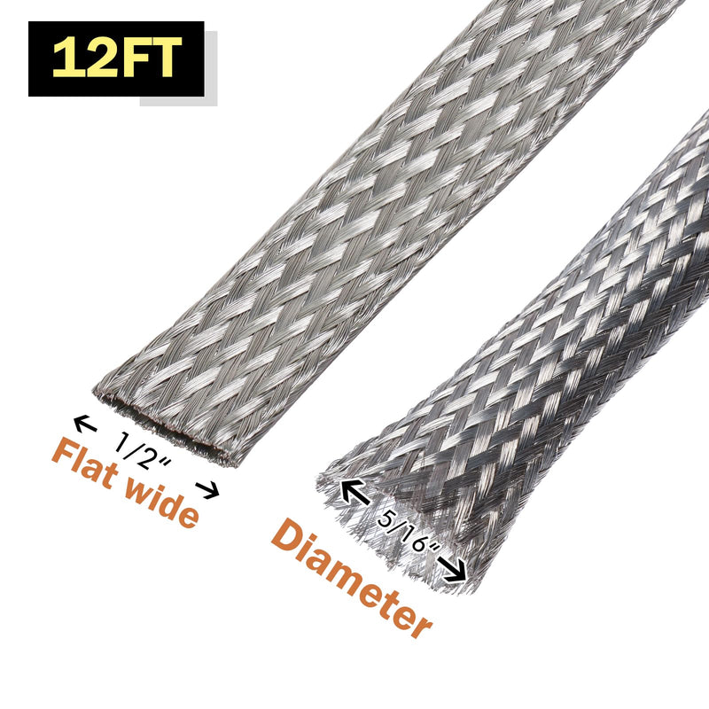 [Australia - AusPower] - FOURUB Expandable Mesh Braided Wires Grounding Straps Shielding Audio Cables emf/rfi Interference,Tinned Copper Braided Sleeves for Cover Wire (1/2"-12FT) 