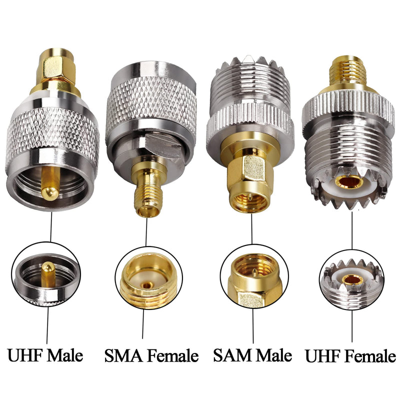 [Australia - AusPower] - TUOLNK SMA to UHF Connectors Kit UHF to SMA Male to Female RF Coax Adapter Nickel Gold Plated SO239 PL259 to SMA Adapter Kit 4 Type Set SMA to UHF Adapter Kit 