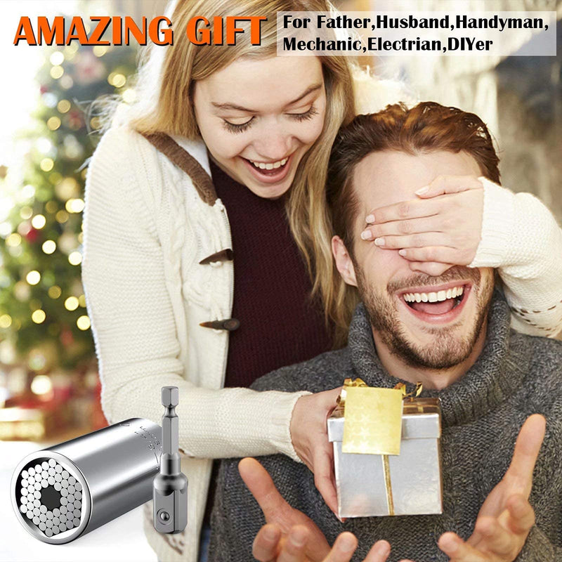[Australia - AusPower] - Universal Super Socket, Mens Gifts for Christmas Stocking Stuffers for Men Dad Him, Cool Gadgets Birthday Gifts for Husband Boyfriend, Super Grip Socket Set with Power Drill Adapter 2PC Set(7-19mm) 1-Best Gift Idea 