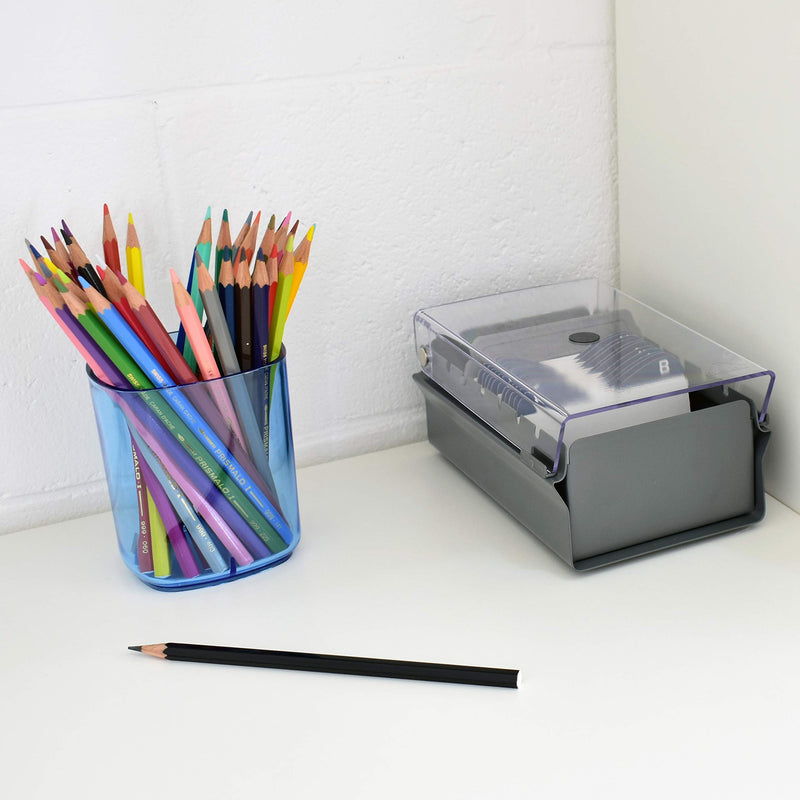 [Australia - AusPower] - Acrimet Index Business Card Size File Holder Organizer Metal Base Heavy Duty (AZ Index Cards and Divider Included) (Gray Color with Clear Crystal Plastic Lid Cover) 