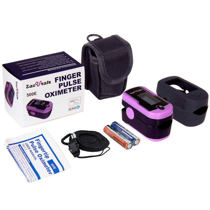 [Australia - AusPower] - Zacurate 500E Premium Fingertip Pulse Oximeter Oximetry Blood Oxygen Saturation Monitor with Silicon Cover, Batteries and Lanyard (Mystic Purple) 