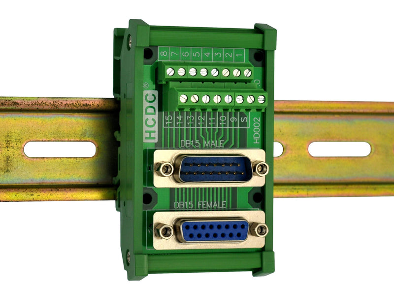[Australia - AusPower] - DIN Rail Mount D-SUB Male-Female Interface Module Terminal Block Breakout Board (DB15) DB15 