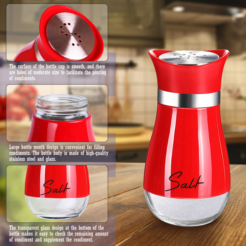 [Australia - AusPower] - Salt and Pepper Shakers Set,4 oz Glass Bottom Salt Pepper Shaker with Stainless Steel Lid for Kitchen Cooking Table, RV, Camp,BBQ Refillable Design (Red) Red 
