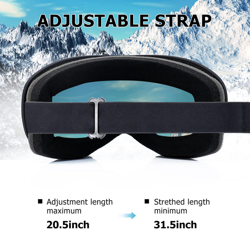 [Australia - AusPower] - AVV OTG Ski Goggles for Men Women With Anti-Fog Dual Layer lens, UV400 Snow Goggle for Snowboarding Snowmobiling Skating Black&grey Colorful Green Lens 