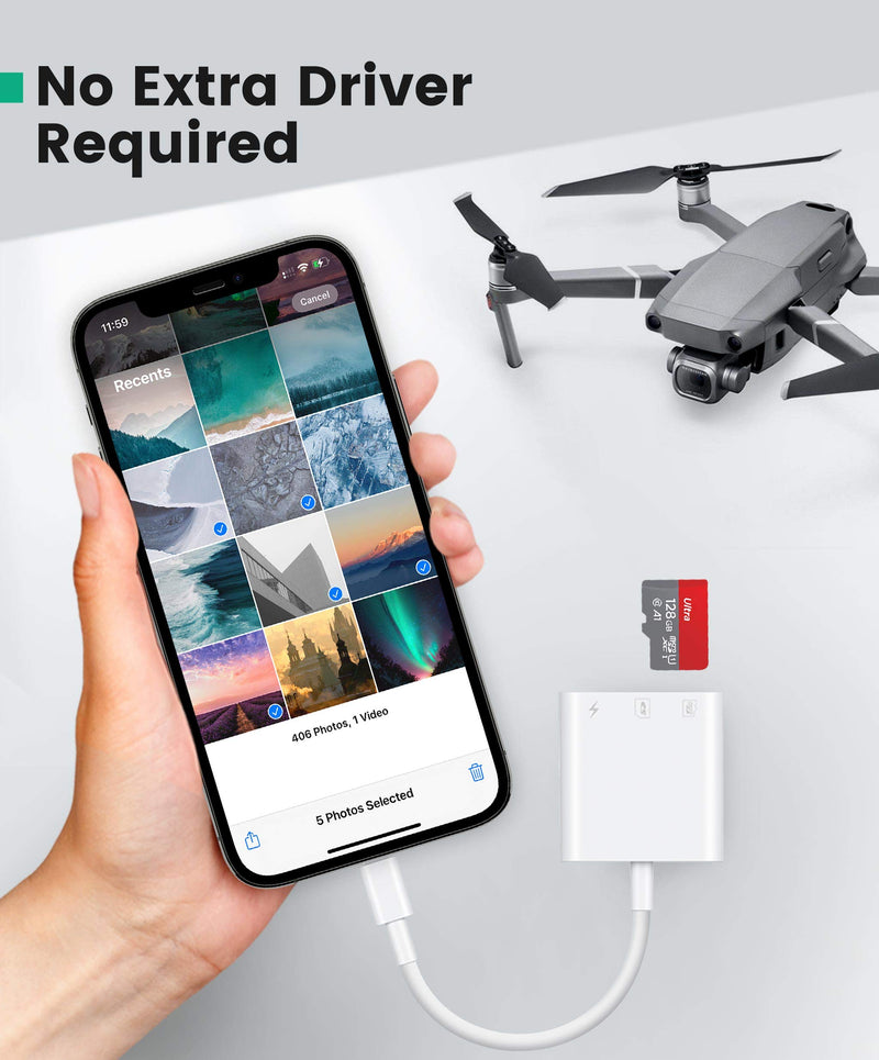 [Australia - AusPower] - SD Card Reader for iPhone iPad, AkHolz 2 in 1 SD Card Reader for iPhone iPad Camera Card Viewer Reader for Trail Game Camera DSLR Camera Dash Cams SD Card Reader, Portable No App Required 