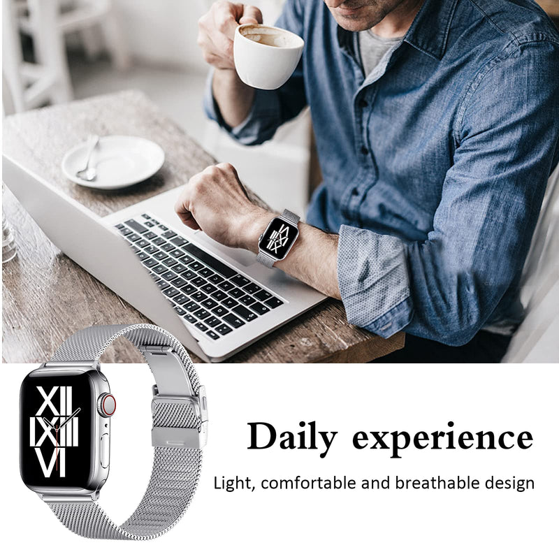 [Australia - AusPower] - BESTIG Compatible with Apple Watch Band 44mm 42mm 45mm 41mm 40mm 38mm,Loop Stainless Steel Mesh Metal Bands for Men Women Compatible for iWatch Series 7/6/5/4/3/2/1 SE Silver 38mm 40mm 41mm 