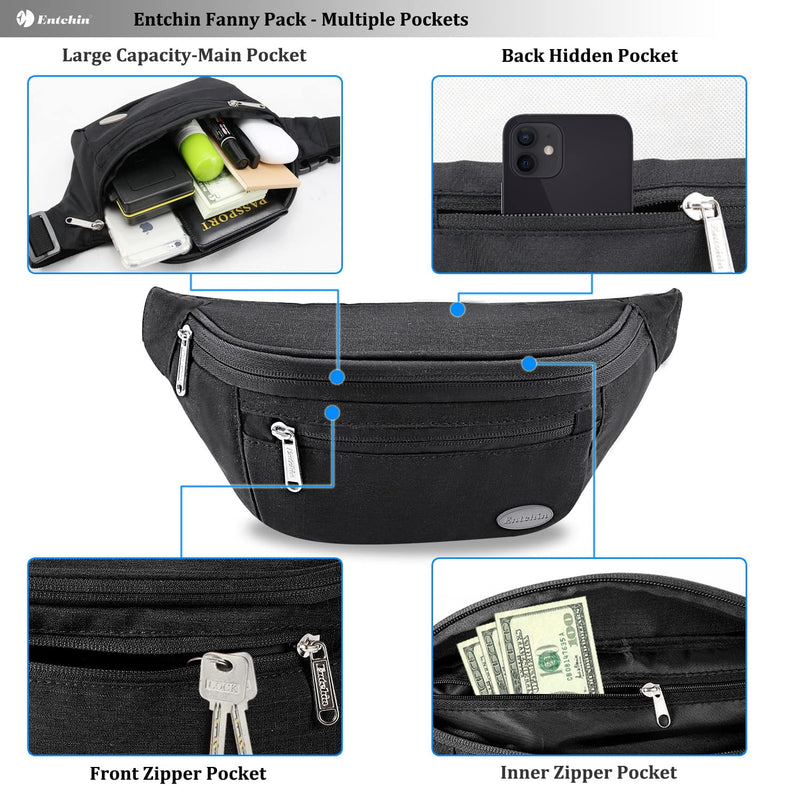 [Australia - AusPower] - Entchin Fanny Pack for Hiking, Running and Travel Black 