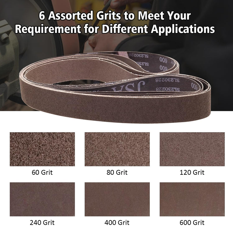 [Australia - AusPower] - 2 x 72 Inch Sanding Belts for Belt Sander, 60/80/120/240/400/600 Grit Calcined Aluminum Oxide Metal Sanding Belts Assortment, 6 Pack(2x72in) Mix Grits(60-600) 