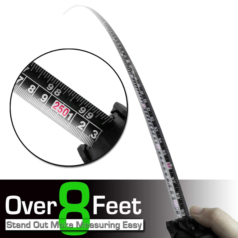 [Australia - AusPower] - HAUTMEC 16 Ft (5m) Heavy Duty AutoLock Black Tape Measure, Self-Lock, 1" Wide Black Rigid Blade, Dual Sided Rule Print, HT0100-TM 