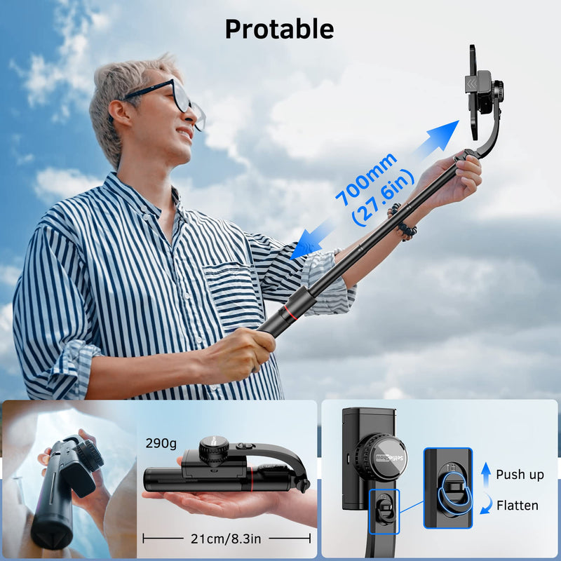 [Australia - AusPower] - Smartphone Gimbal Stabilizer with Remote, Aluminum Extendable Selfie Stick Tripod, 360° Automatic Rotation, Auto Balance for Live Video Recording, Vlogging, YouTube Compatible with iPhone and Android 
