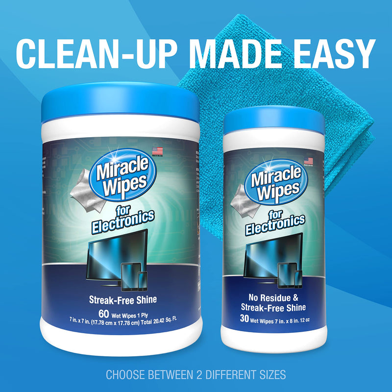 [Australia - AusPower] - MiracleWipes for Electronics Cleaning - Screen Wipes Designed for TV, Phones, Monitors and More - Includes Microfiber Towel - (30 Count) 30 Count (Pack of 1) 