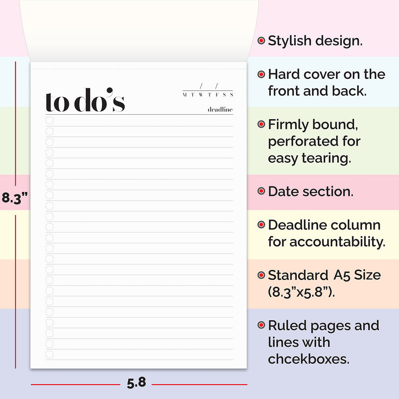 [Australia - AusPower] - To Do List Notepad A5 Size (8.3"X5.8") Daily To Do List Planner, Productivity Planner, Stylish Design, Quality Thick Paper, Hardcover, Undated, Ruled Pages, Checkboxes, Deadline Column, Date Section. To Do List Notepad 