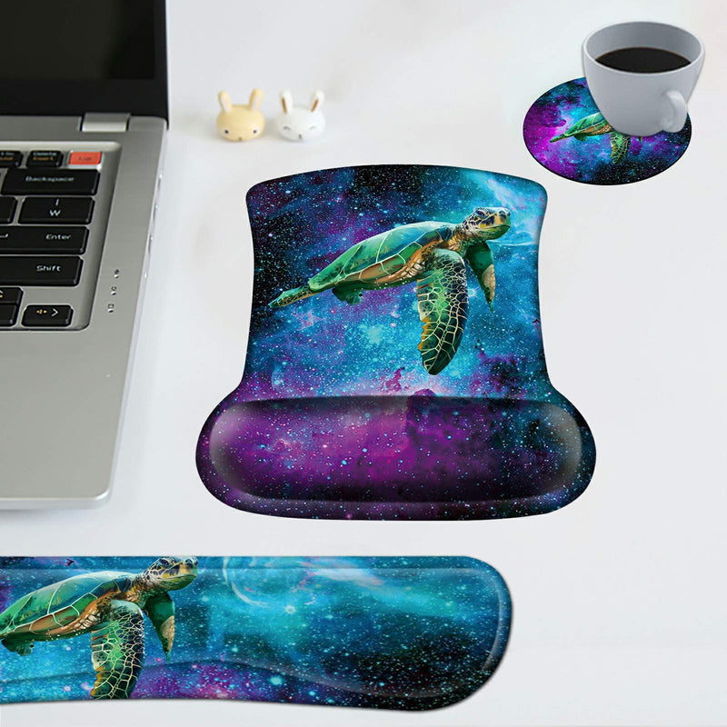 [Australia - AusPower] - Ergonomic Mouse Pad with Wrist Support and Keyboard Wrist Rest Pad Spsun Non-slip Rubber Base Mousepad for Office Gaming Working Computers Laptop Easy Typing & Pain Relief + Coasters,Galaxy Sea Turtle Galaxy Sea Turtle 