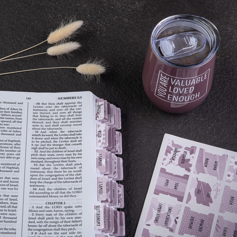 [Australia - AusPower] - DiverseBee Laminated Bible Tabs (Large Print, Easy to Apply), Bible Study Journaling Supplies, 77 Bible Index Book Tabs for Women, Bible Accessories, Includes 11 Blank Tabs - Amethyst Theme 