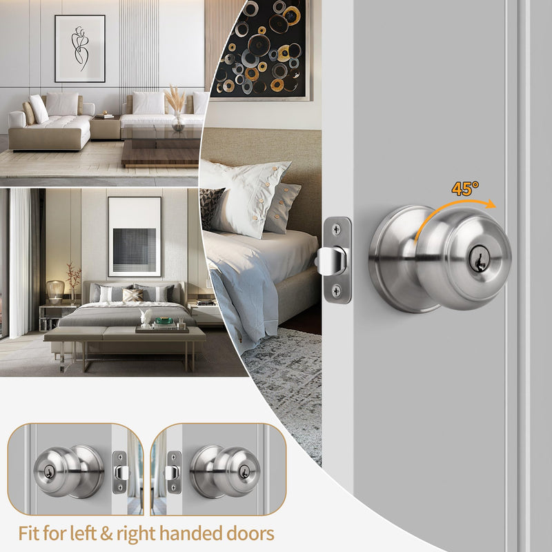 [Australia - AusPower] - Gaurqiah Keyed Entry Door Knob, Flat Ball Interior Door Knob with Lock, Round Exterior Doorknob for Front/Entrance Doors, Stain Nickel Keyed Entry {Stain Nickel} 