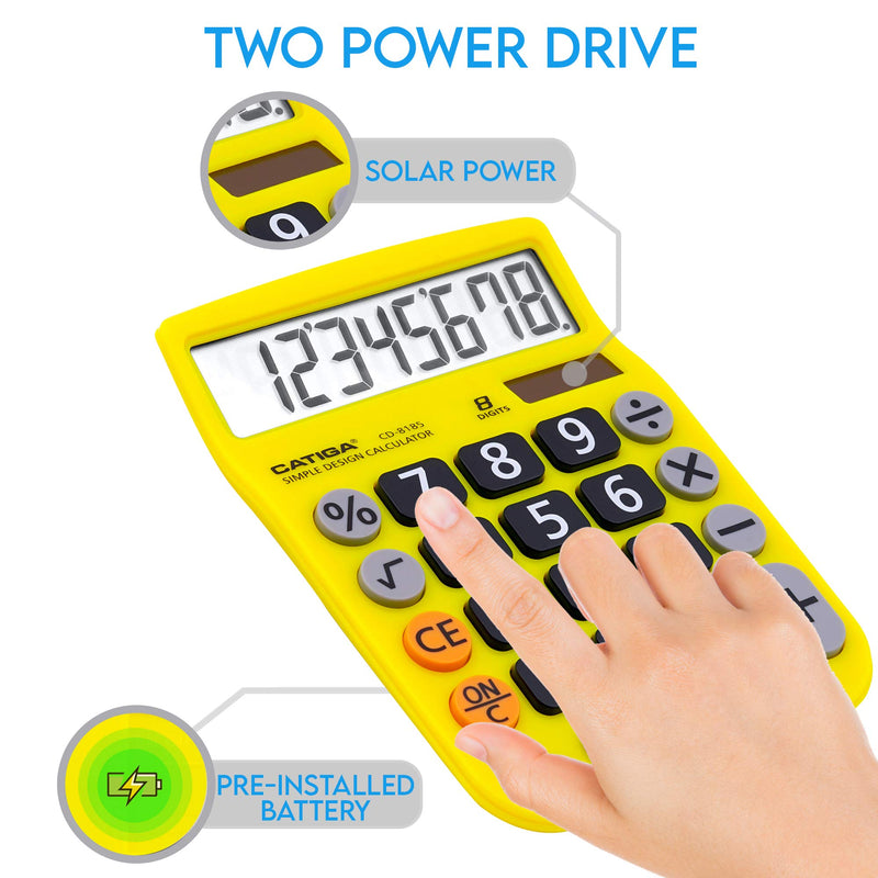 [Australia - AusPower] - Basic Calculator: Catiga CD-8185 Office and Home Style Calculator - 8-Digit - Educational - Suitable for School and Destop-use (Yellow) Yellow 