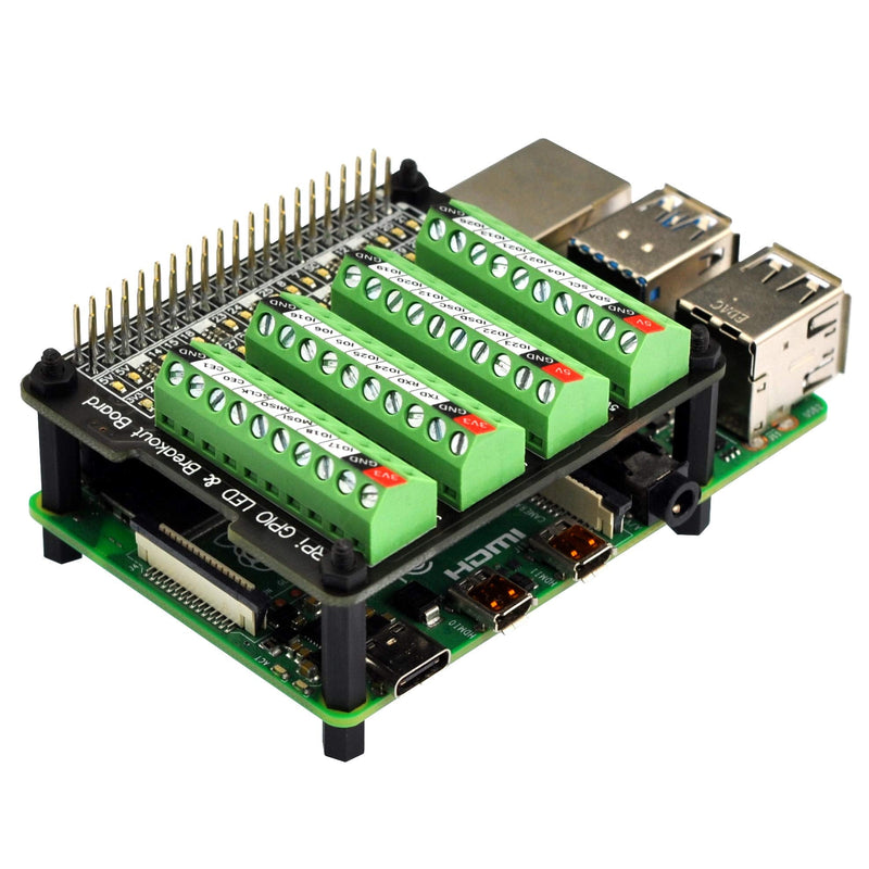 [Australia - AusPower] - HCDC RPi GPIO Status LED & Terminal Block Breakout Board HAT for Raspberry Pi A+ 3A+ B+ 2B 3B 3B+ 4B 