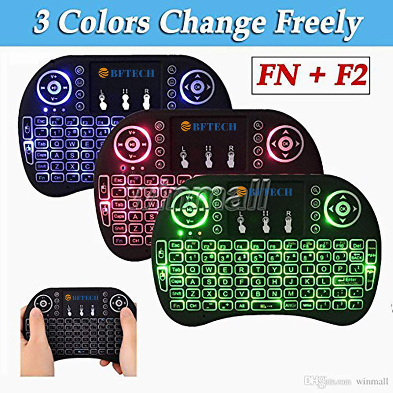 [Australia - AusPower] - BFTECH Tricolor Mini Wireless Touch Keyboard Handheld Remote, Touchpad Mouse Combo, 3 Color LED Backlit Remote Control for Android TV Box, PS3 Xbox, Raspberry Pi 3, HTPC,Windows 7,8,10 