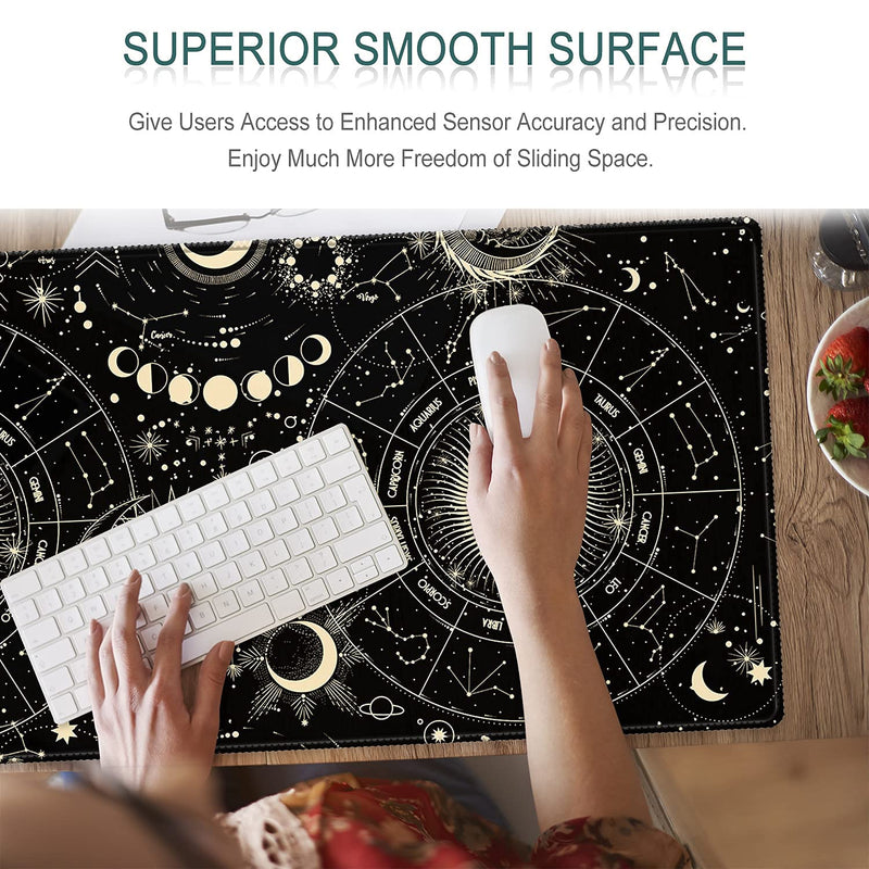 [Australia - AusPower] - HOMKUMY Extended Gaming Mouse Pad, 35.5x15.75 Non-Slip Large Desk Pad Mousepad with Stitched Edges Waterproof Keyboard Mouse Mat Desk Protector for Game, Office and Home, Moon Sun Yellow 