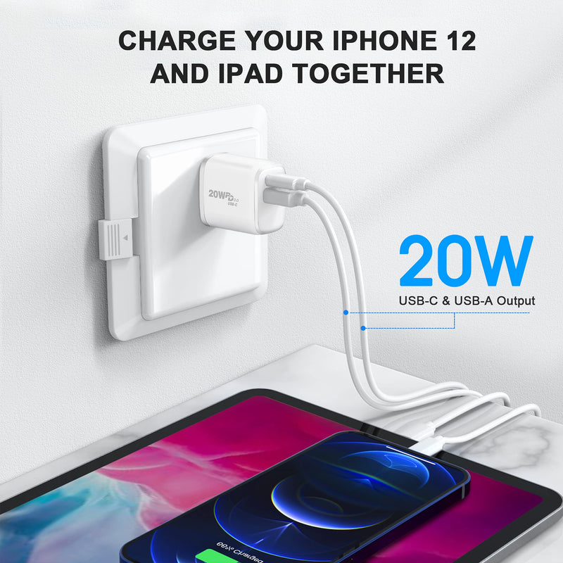 [Australia - AusPower] - iPhone 13 12 Mini Charger, [Apple MFi Certified] 2-Pack 20W PD Fast Dual-Port Wall Charger Plug, USB C Charger for iPhone 13/13 Mini/13 Pro/13 Pro Max/12/11, iPad/iPad Mini, Pixel, and More USB-C/USB-A Port 