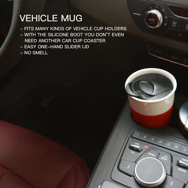 [Australia - AusPower] - UDMG Ceramic Double Wall Insulated Travel Coffee Cup with Slider Lid, Silicone Sleeve & Built-In Coaster, 10 fl.oz (Coffee) Coffee 10 fl.oz 