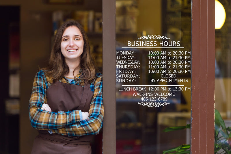 [Australia - AusPower] - LOKAUS Professional Business Hours Sign Sticker Kit, Large Size Do It Yourself Hours Sign for Business, No Background Hour Customisable White Glass Window Sticker for Operation Sign, Outside Store Hours Vinyl Window Stickers. 