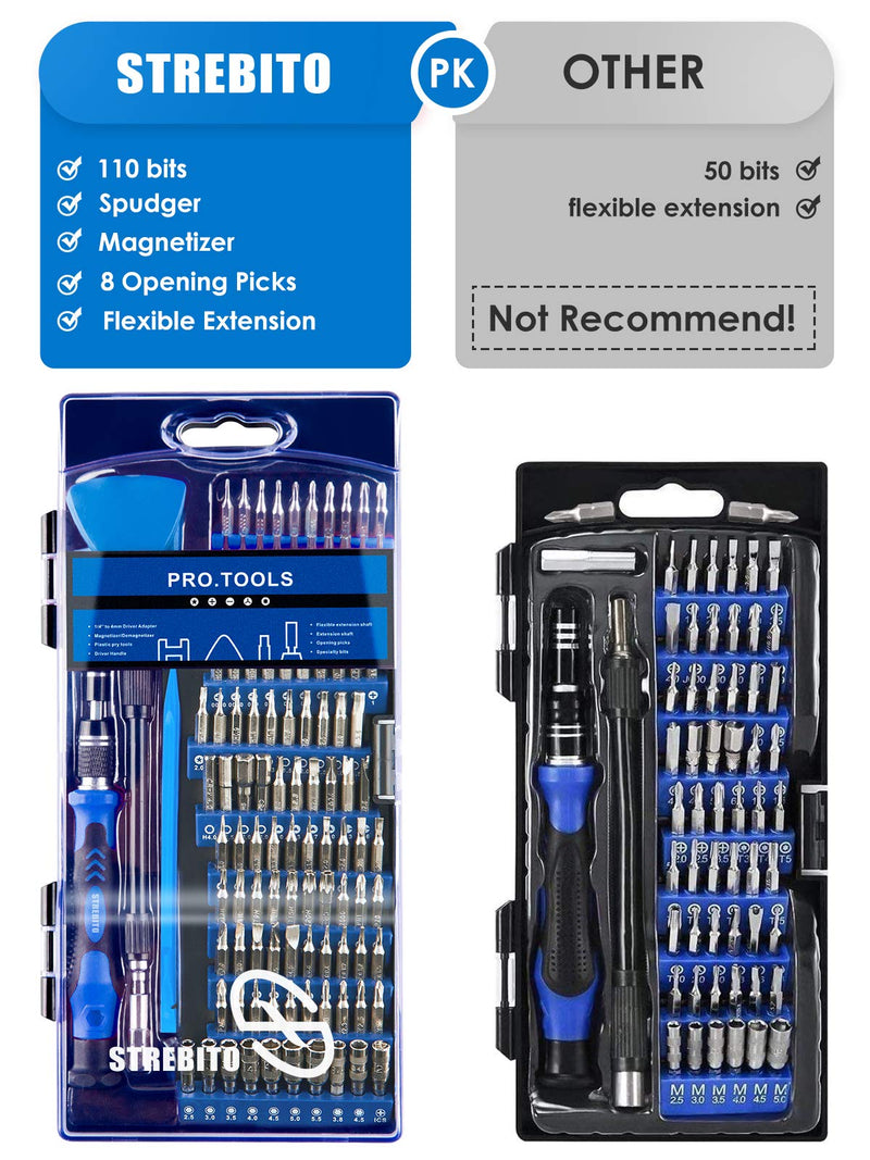 [Australia - AusPower] - STREBITO Precision Screwdriver Sets 124 in 1 Magnetic Repair Kit with 110 Bits Electronics Tool Kit for Computer, PC, iPhone, Laptop, Cell Phone, MacBook, PS4, Nintendo, Xbox, Game Controller(Blue) Blue 