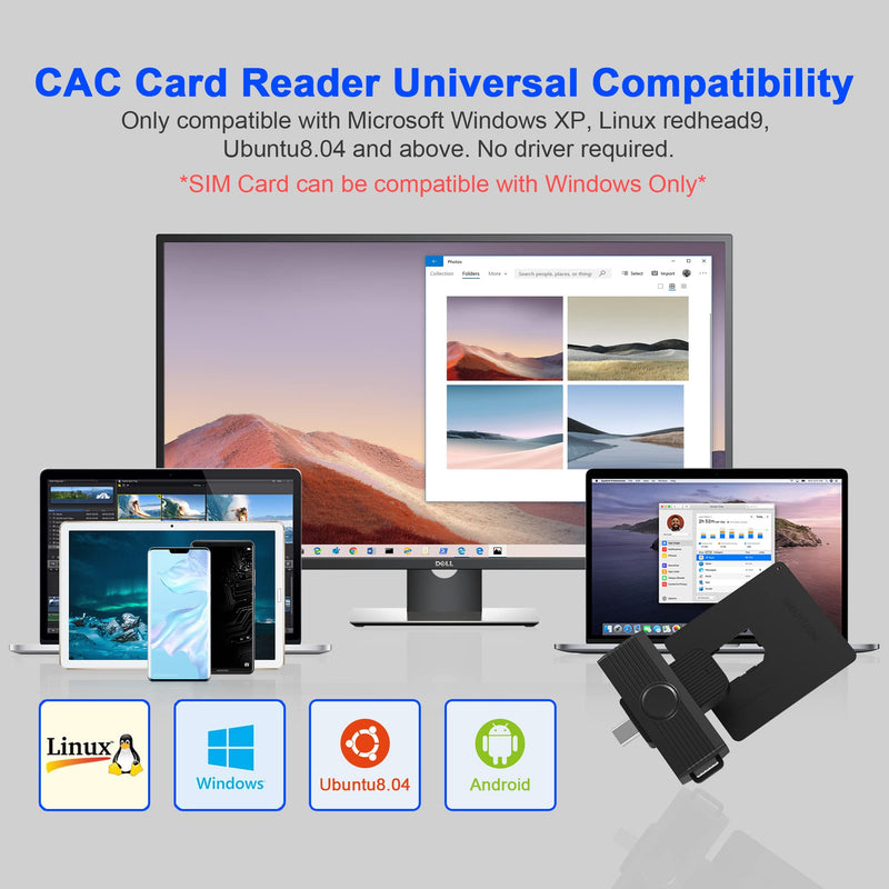 [Australia - AusPower] - CAC Reader, USB Type C Smart Card Reader+ SIM Card Reader, CAC Reader for Military Common Access CAC/IC Bank/Credit Card/Health card, Credit Card Reader Compatible Windows, Android Phone,Type C Laptop 