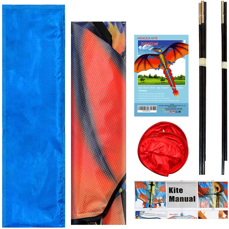 [Australia - AusPower] - HENGDA KITE-Upgrade Classical Dragon Kite Stereoscopic Dragon Kites for Kids & Adults Easy to Fly for Beginner Easter 55inch x 62inch Single Line with Tail 