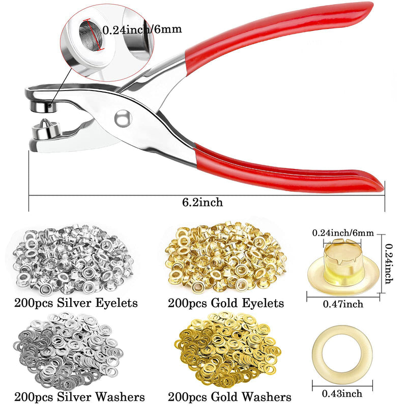 [Australia - AusPower] - 803Pcs Grommet Eyelet Pliers Kit, 1/4 Inch 6mm Grommet Tool Kit with 800 Metal Eyelets with Washers in Gold and Silver, Eyelet Grommets, Portable Grommet Hand Press kit for Leather/Belt/Shoes/Cloths 803pcs 1/4 Inch 