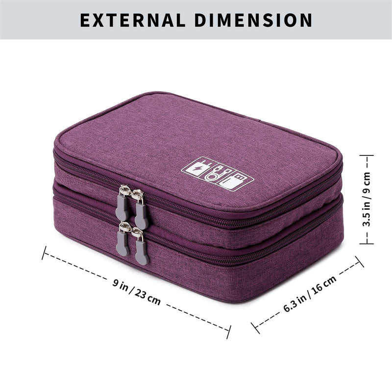 [Australia - AusPower] - Travel Cable Organizer Bag, Electronic Accessories Case Portable Double Layer Cable Storage Bag for Cord,Phone,Charger, Flash Drive, Phone, SD Card,Personal Items - (Purple) S Purple 