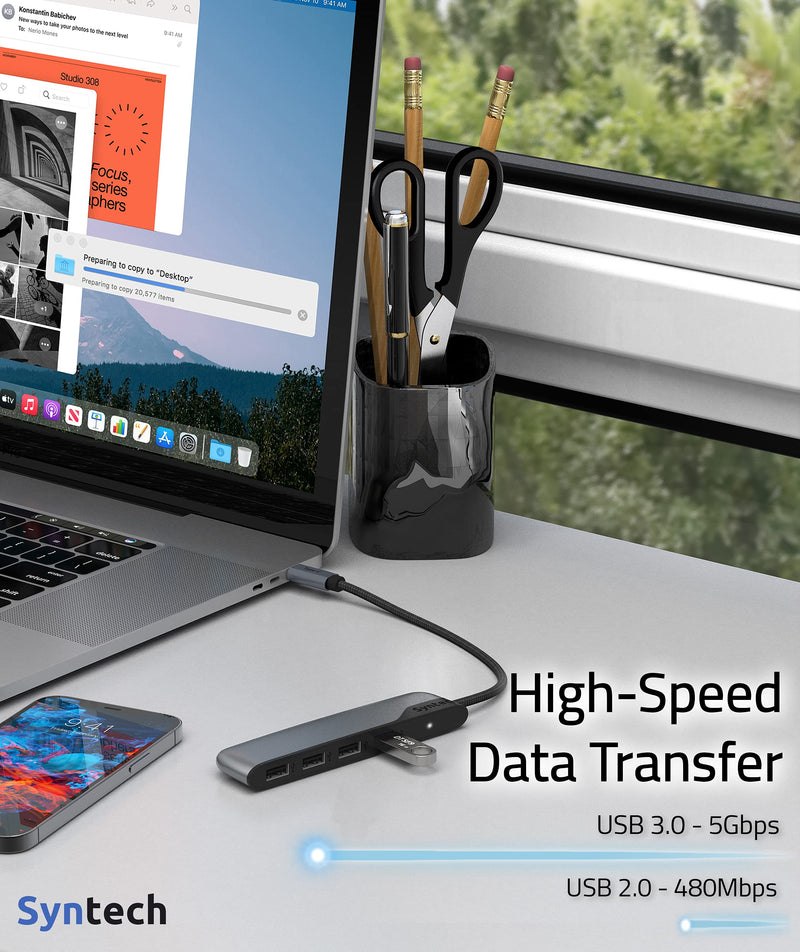 [Australia - AusPower] - USB C to USB Hub 4 Ports, Syntech Type C to USB 3.0 Hub with a USB C to USB Adapter (USB 2.0), Thunderbolt 3 to USB Hub Compatible with Thunderbolt 4 MacBook Pro, iPad Pro, iMac, Surface 0.5ft 