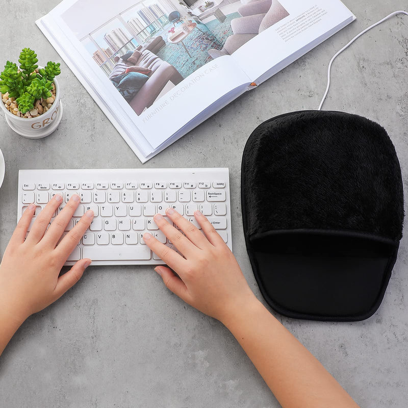 [Australia - AusPower] - 2 Pieces Heated Mouse Pad Hand Warmer USB Heated Mousepad Plush Heated Mouse Pad Removable Hand Warming Mouse Pad for Men and Women Office Home Computer Laptop (Black) 