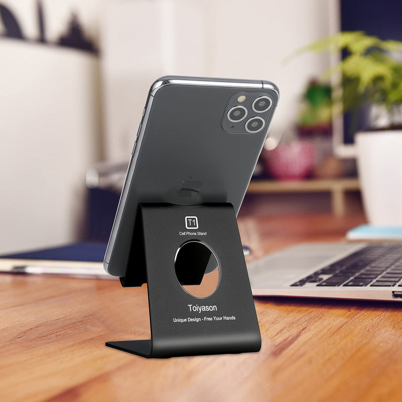 [Australia - AusPower] - Cell Phone Stand, Toiyason Desk Phone Holder, Cradle, Dock, Compatible with All 4-8inch Phones, Office Kitchen Traveling Accessories T1 Black 