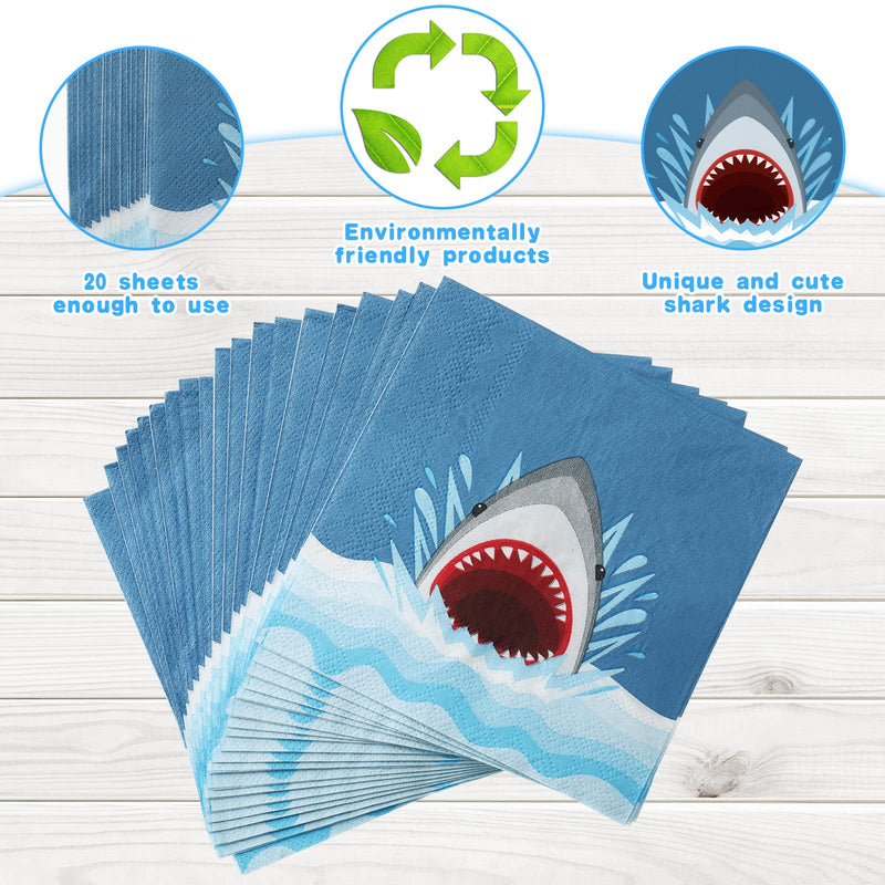 [Australia - AusPower] - 20 Pcs Shark Napkins Ocean Paper Napkins Shark Paper Napkins Shark Party Napkins Disposable Cocktail Beverage Napkins for Birthday Party Supplies 