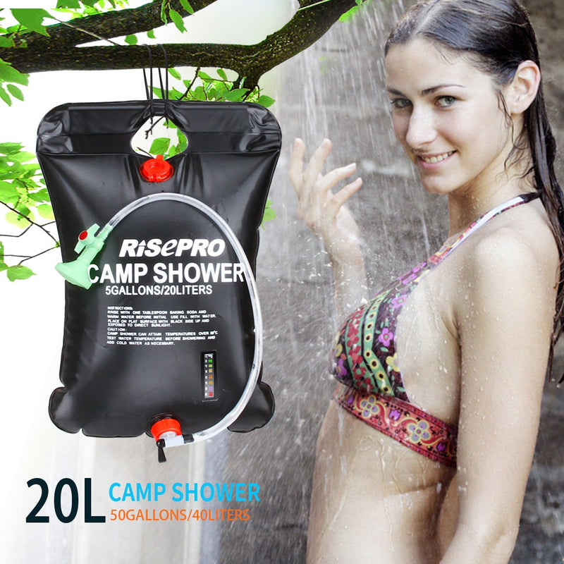 [Australia - AusPower] - RISEPRO Solar Shower Bag, 5 gallons/20L Solar Heating Camping Shower Bag Temperature Indicator Hot Water 45°C Hiking Climbing C1004 