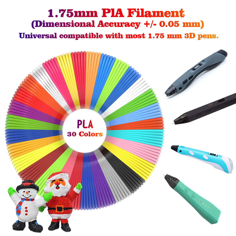 [Australia - AusPower] - dikale 3D Pen Filament Refills 30 Colors, Bonus 250 Stencils eBooks - 3D Pen Filament PLA 1.75mm,Non-Toxic, Smooth Printing Refills 300 Feet 