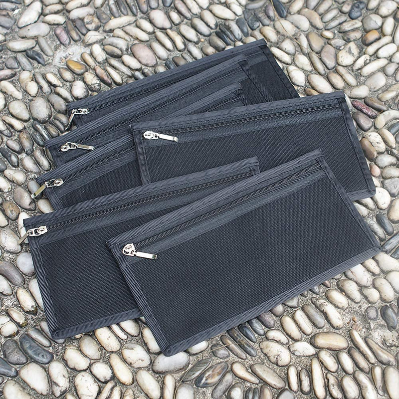 [Australia - AusPower] - Ezek 6 Pack 16 oz Canvas Money Pouches 7.5x4.2 inch Utility Zipper Cash Holders Organizers Change Coin Purse Wallet, Shopping, Office, Travel, School, Black. Large 