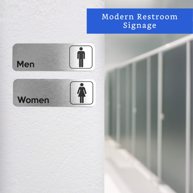 [Australia - AusPower] - Brushed Aluminum Restroom Signs (Set of 2) - Men and Women Modern Restroom Sign - Bathroom Sign Decor - Bathroom Door Signs - Restroom Signs for Business - Bathroom Signage 