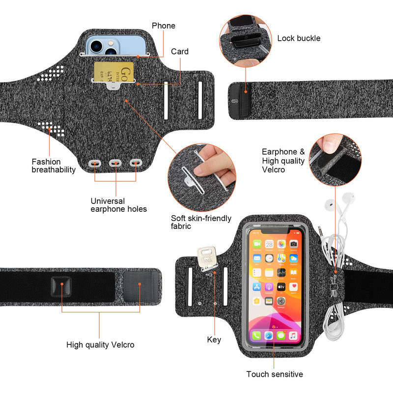 [Australia - AusPower] - Desing Wish Anti-Moisture Running Armband, Lightweight Armband for Cell Phone Running Sports Phone Arm Holder Case with Extra Pockets for Keys, Earphones, Credit Cards, 6.5 inch Phone (Dark Grey) 