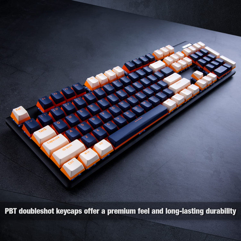 [Australia - AusPower] - GunMjo PBT Doubleshot Keycaps for Gaming Keyboard with Cherry MX Switches, OEM Profile 112 Keys with 6.25U Space Bar, Bevel Cut Keycaps for Mechanical Keyboard, Blue/White with Orange Bottom 