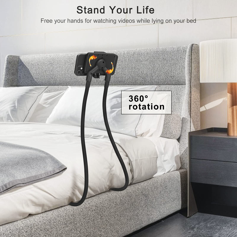 [Australia - AusPower] - Upgrade Phone Holder for Bed, B-Land Neck Phone Holder Gooseneck Cell Phone Holders, Universal Mobile Phone Stand with Remote for Taking Videos & Group Photos (Black) Black 