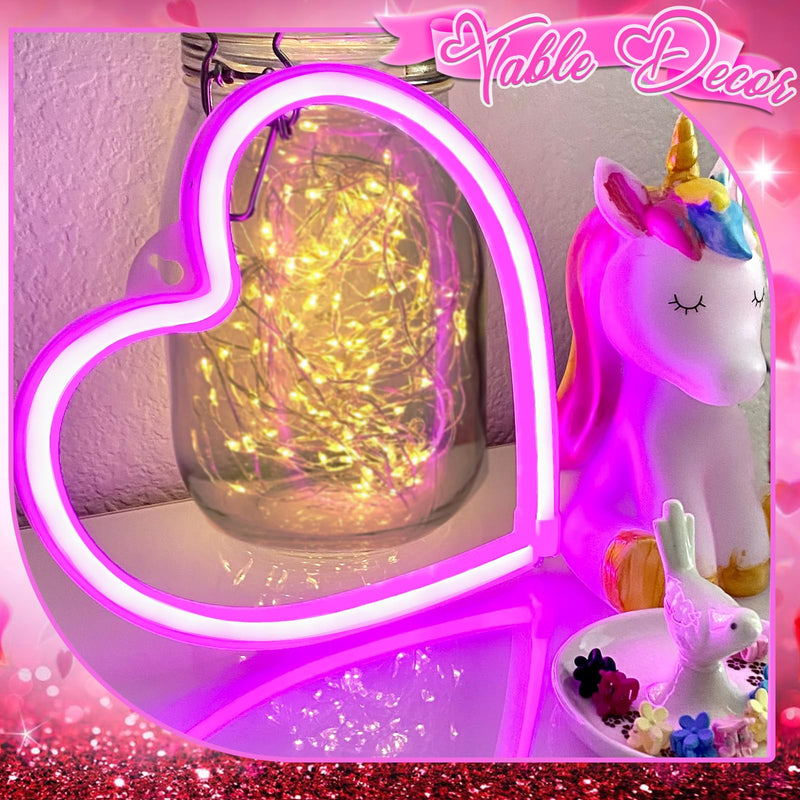 [Australia - AusPower] - Narasios Pink Room Decor Neon Sign Valentines Day Gifts for Her Girlfriend Heart Neon Light Window Table Wall Decoration for Bedroom Preppy Home Dorm Room Usb/Battery Operated 