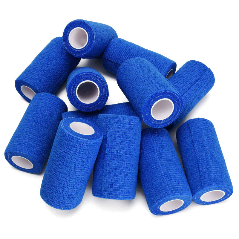 [Australia - AusPower] - Gsbomzap 12PCS Pack Self Adherent Cohesive Wrap Bandages, 5 Yards Elastic First Aid Tape Medical Vet Wrap for Sports Protection and Wrist Ankle Knee Leg Sprains & Swelling Blue 4"x5yd/ 10cmx4.5m 