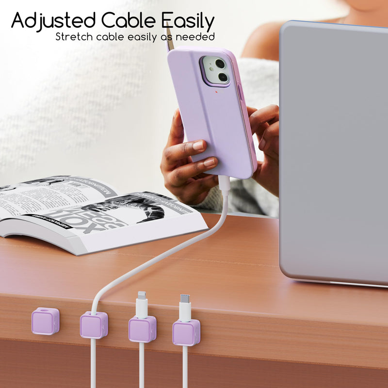 [Australia - AusPower] - smofish Cord Organizer Holder, 6 Pack Magnetic Desk Cable Clips Management, Hide Phone Charging Cable Keeper, Strong Adhesive Wire Charger Holder for Nightstand, Kitchen Appliances, Office Supplies purple 