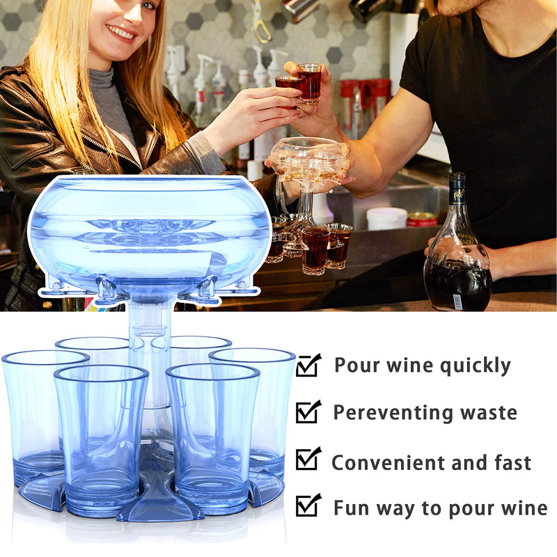 [Australia - AusPower] - 6 Shot Glass Dispenser and Holder Shots Dispenser for Filling Liquids Beverage Dispenser with 6 Cups Cocktail Dispenser Carrier Liquor Dispenser Drink Tool Blue 