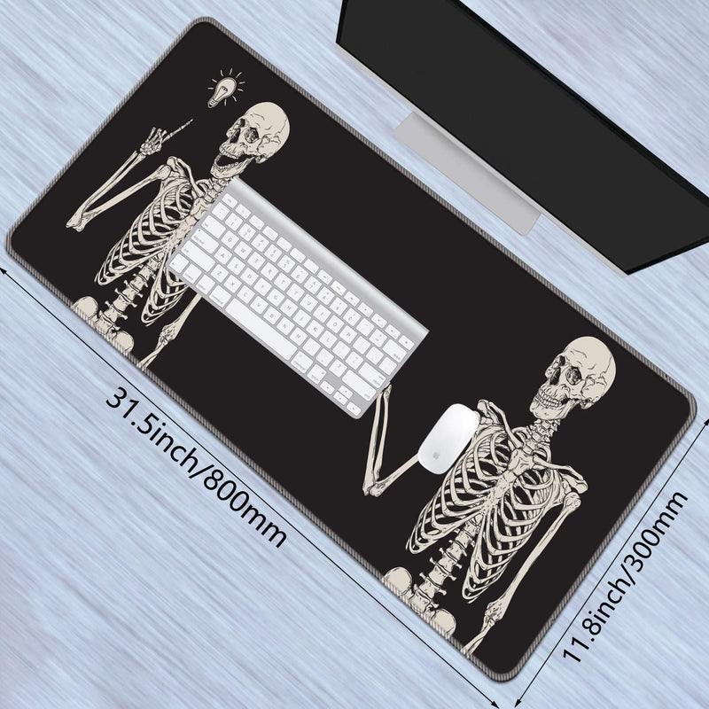 [Australia - AusPower] - CUISHAN Desk Pad-Large Gaming Mouse Pad with Stitched Edges,Extended Computer Mouse Pad Water-Resistant Writing Pads with Non-Slip Rubber Base 31.5 x 11.8 in,with Coasters (Skull Skeleton) Skull Skeleton Black Background 