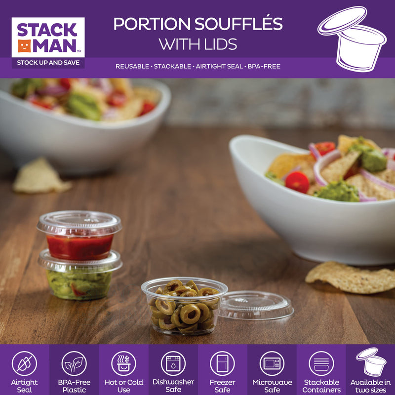 [Australia - AusPower] - [200 Sets - 2 oz.] Small Plastic Containers with Lids, Jello Shot Cups, Condiment Cups, 2oz Dipping Sauce & Salad Dressing Container, Disposable Mini Plastic Portion Souffle Cups Ramekins, Pudding Cup 