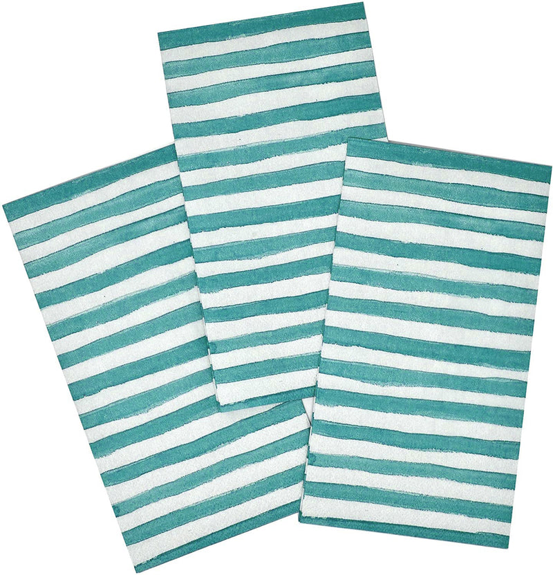 [Australia - AusPower] - 100 Teal & White Stripe Guest Napkins 3 Ply Disposable Paper Pack Aqua Blue Striped Dinner Hand Napkin for Bathroom Powder Room Wedding Holiday Birthday Party Bridal & Baby Shower Decorative Towels Teal Stripe 