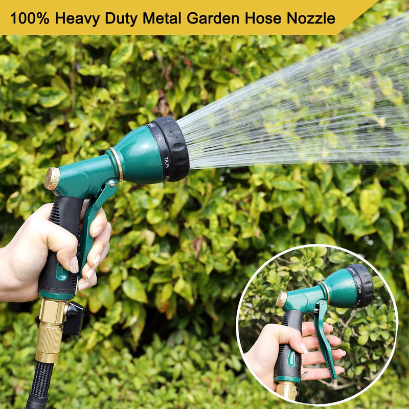 [Australia - AusPower] - FANHAO Garden Hose Nozzle Sprayer Heavy Duty, 100% Metal Spray Nozzle High Pressure Water Hose Nozzle with 7 Patterns for Watering Garden, Washing Cars and Showering Pets Green 
